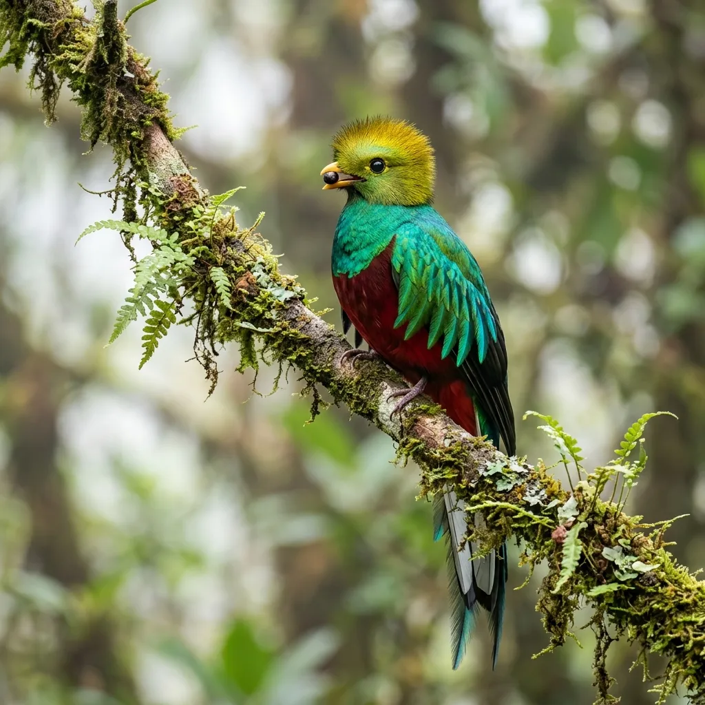 Golden-headed Quetzal bird on a branch